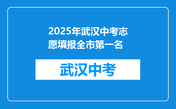 2026年武汉中考志愿填报全市第一名
